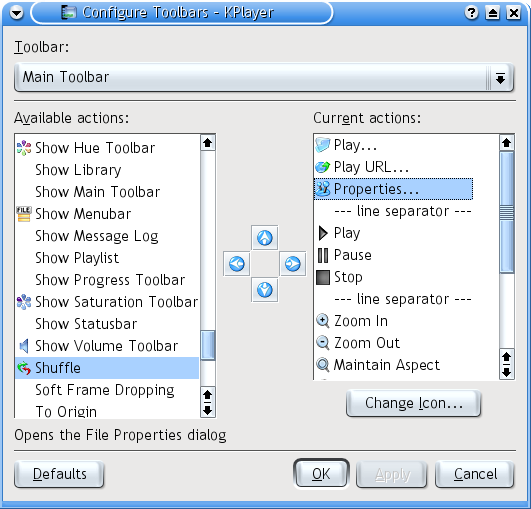 Toolbar configuration dialog